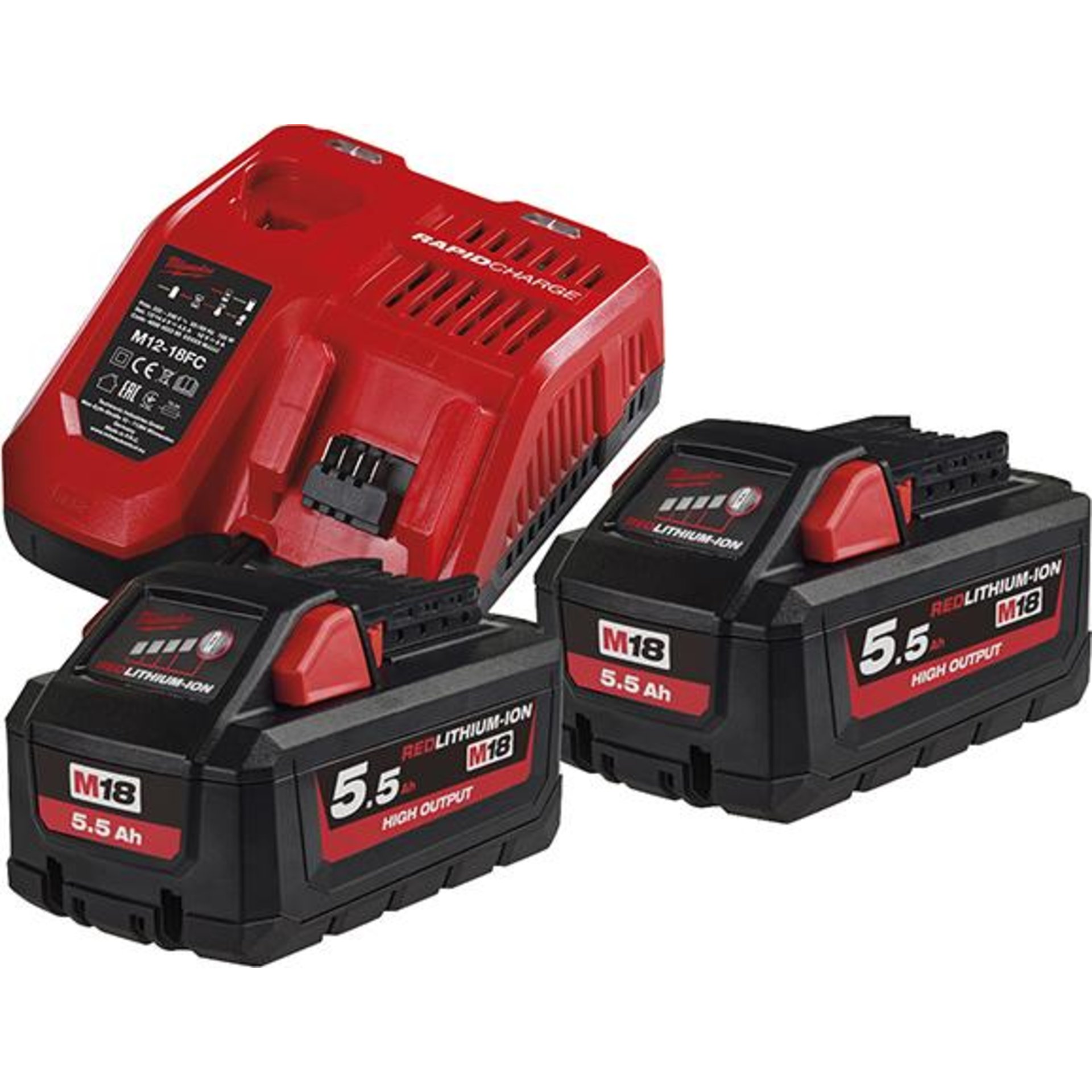 Akku-Starter Set HighOut.M18 HNRG-552 Milwaukee 2x18,0V 5,5 Ah HighOutputLadegerät M12-18FC Karton