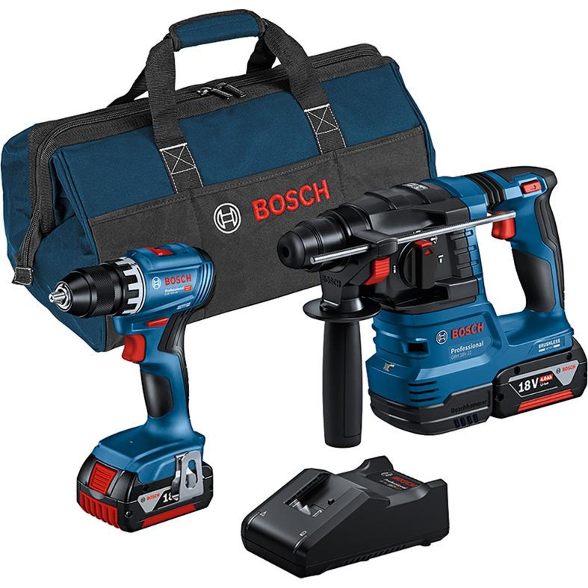 2 Tool Akku Set GSR+GBH 2x18,0 V 4,0 Ah Ladegerät 18V-40, Tasche
