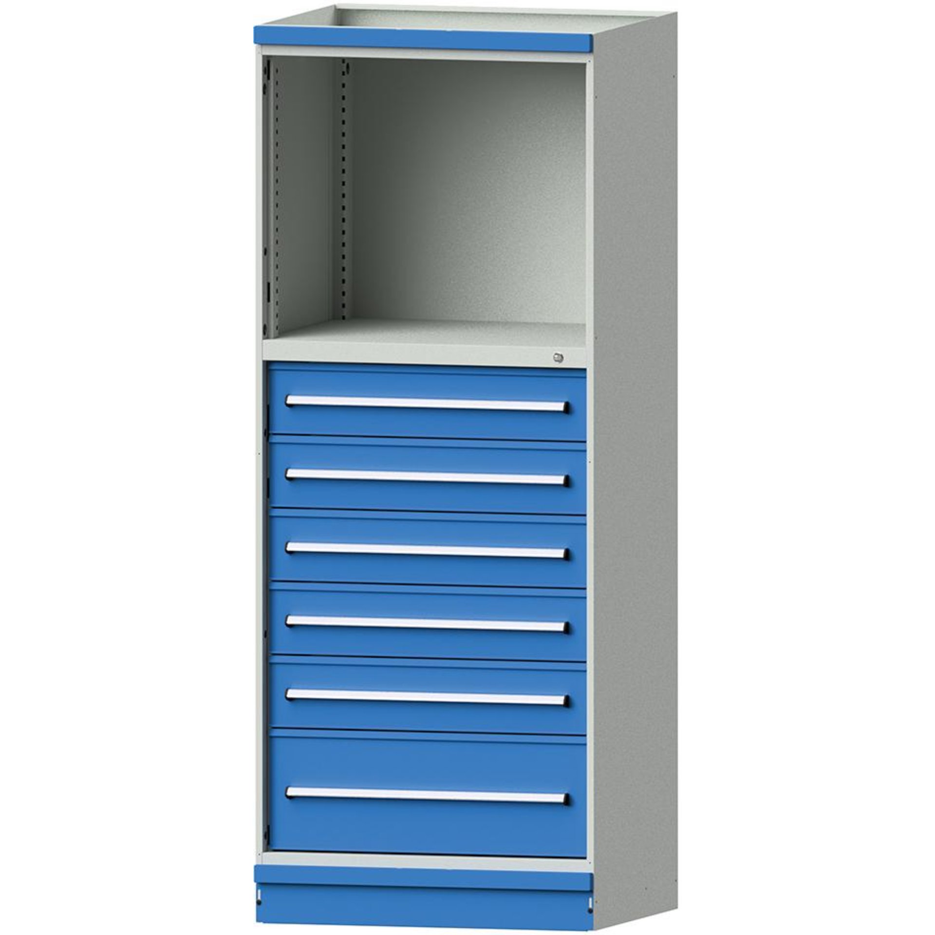 Modulschrank Modell 4003 B865xT720xH2200mm RAL 7035/5012 6 Schubladen