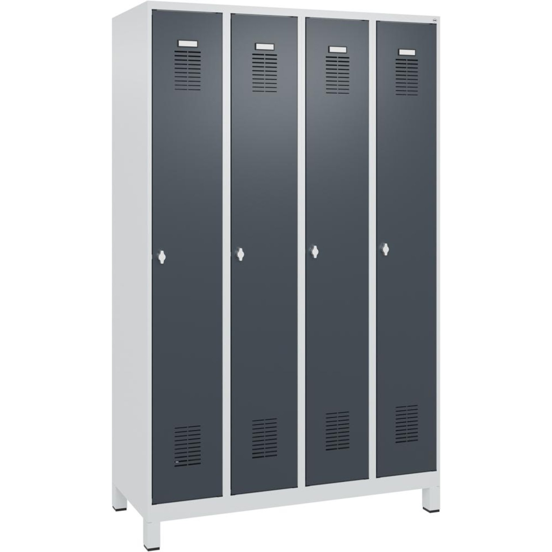 FORMAT Garderobenschrank B1200xT500xH1950 mm RAL 7035/7016, 4 Abteile u. Füße (Selbstmontage)