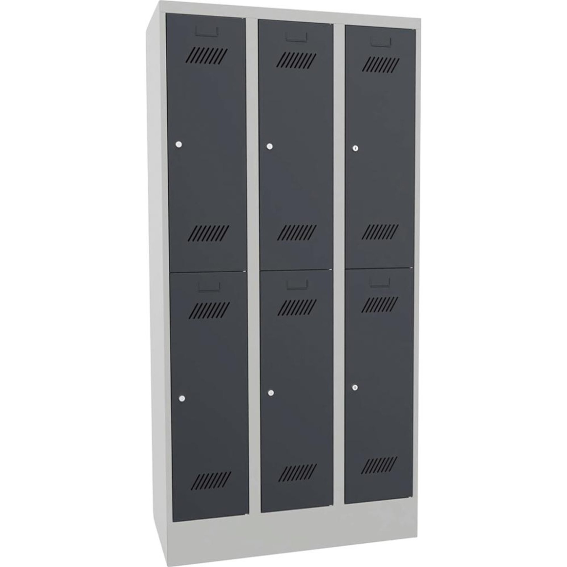 Kleiderschließfachschr. 2 Fächer 3 Abteile 300mm auf Sockel RAL 7035/7016 B900xT500xH1850mm