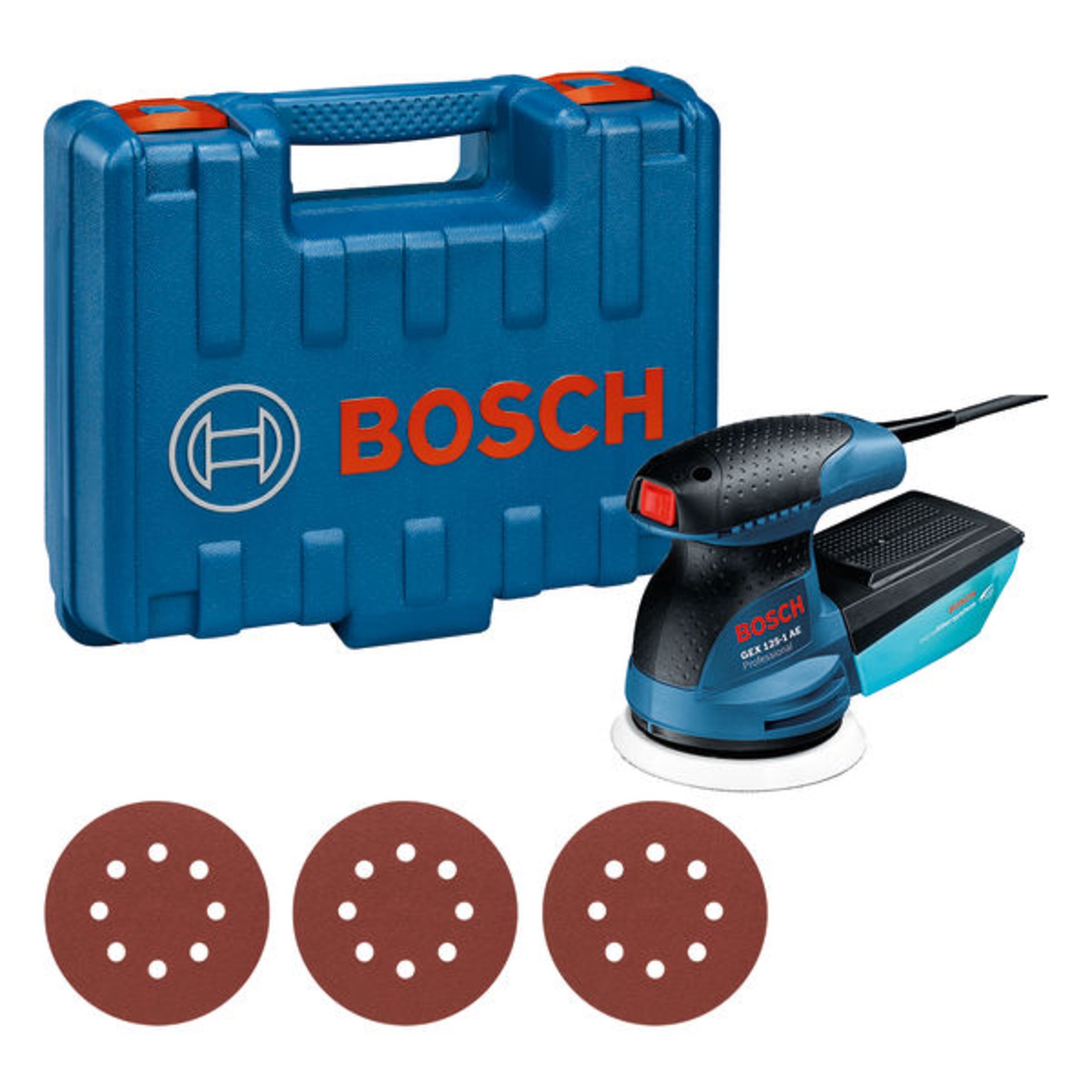 Exzenterschleifer GEX 125-1 AE, mit 3 x Schleifblatt C470, im Handwerkerkoffer