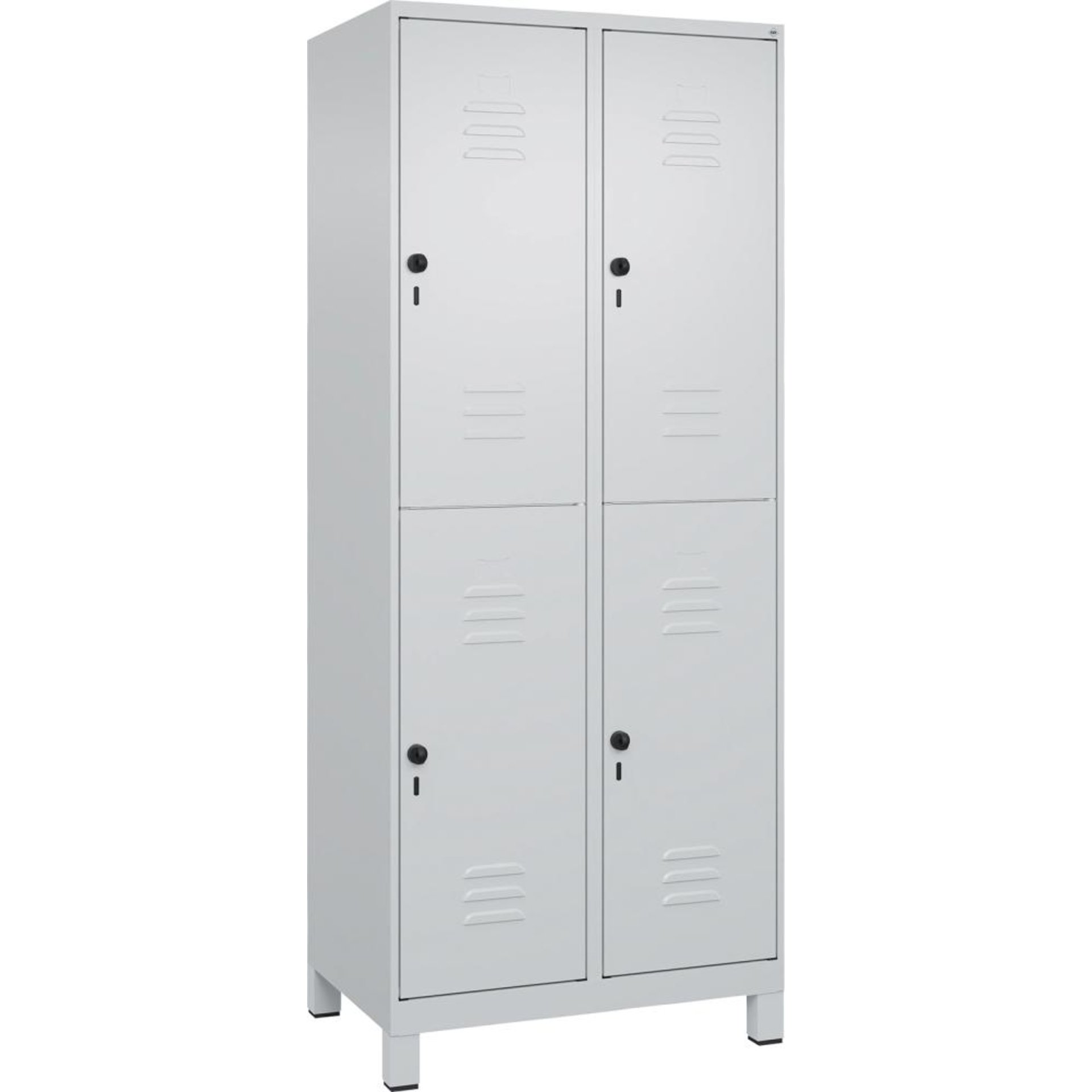 Doppelst. Schrank CLASSICB800xT500xH1950 mm RAL 7035/7035, 2x2Abteilemit 100 mm hohen Füßen
