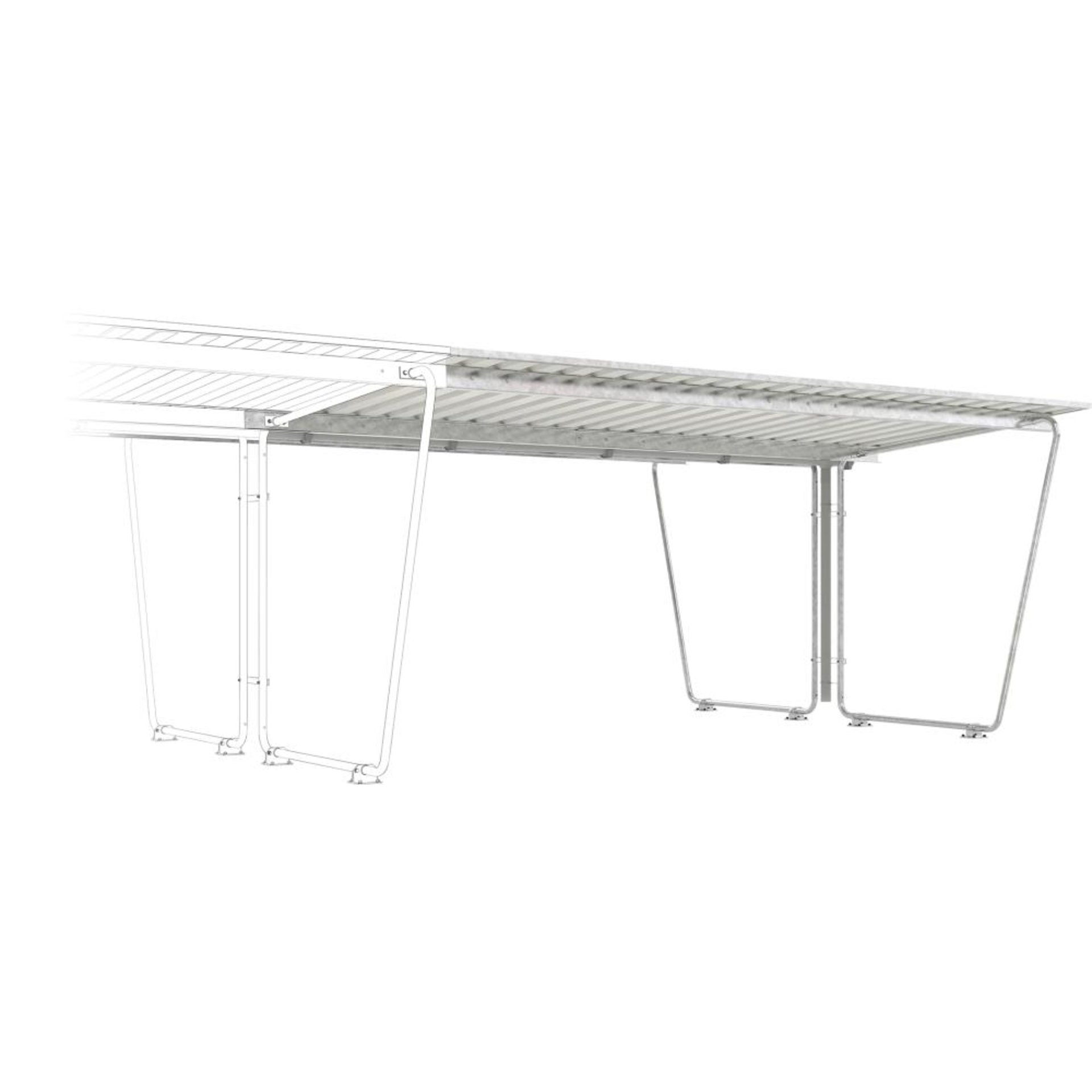 Überdachung Mod. Siegen B4300xT4660xH2250 mm RAL 9002 grauweiß Anbaufeld zweiseitig