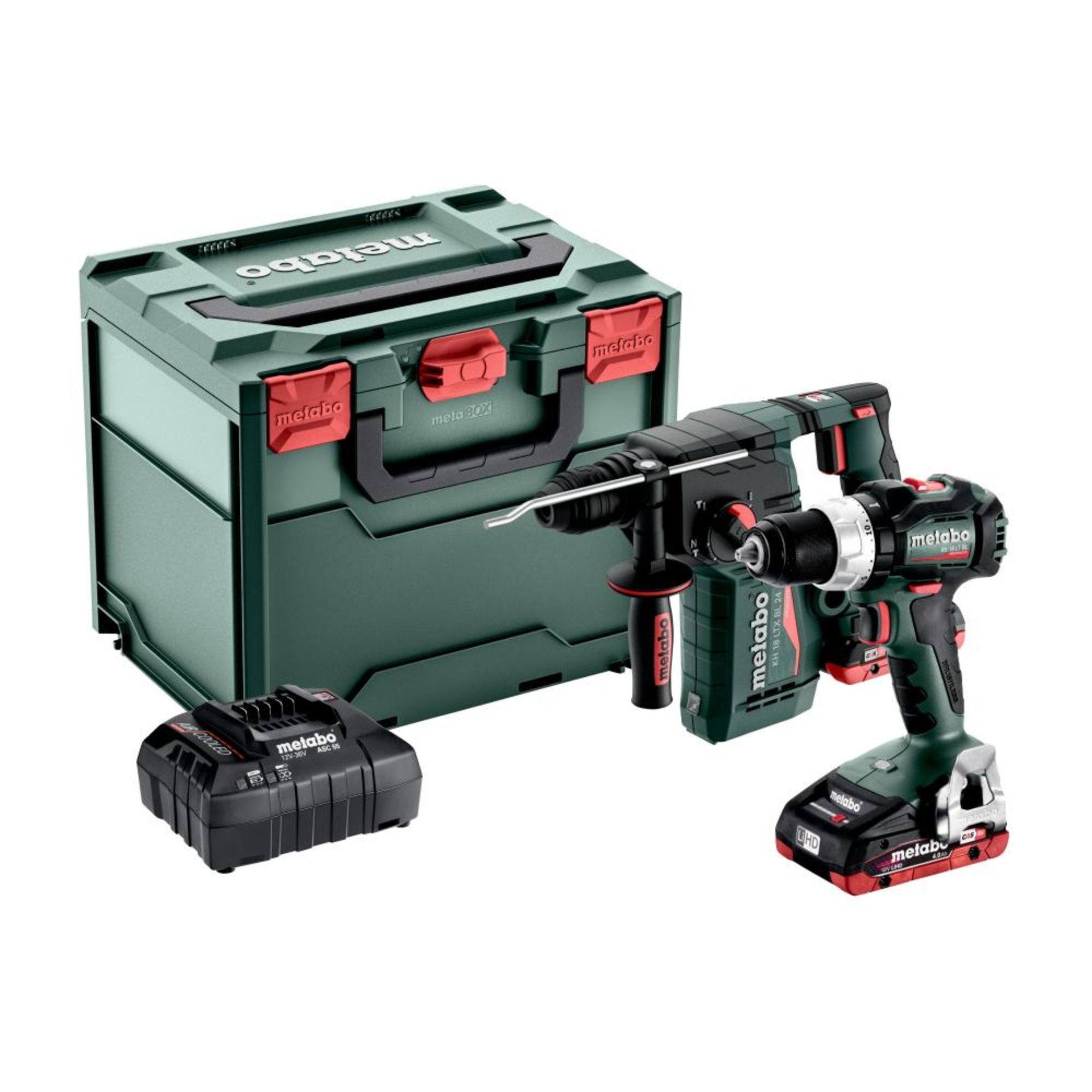 Akku Set LiHD BS18LT BL + KH18 LTX BL242x18,0 V 4,0 Ah LiHD Ladegerät ASC 55 metaBOX