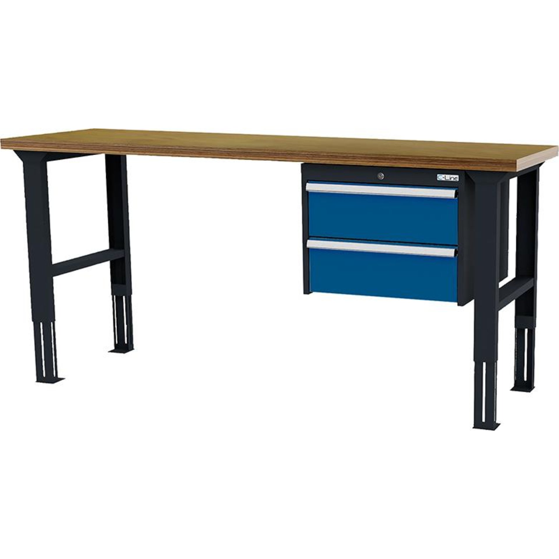 Arbeitstisch höhenvers. mit 2 Schubladen B2000xT600xH760-1060 mm RAL 7016/5010 Buche MP