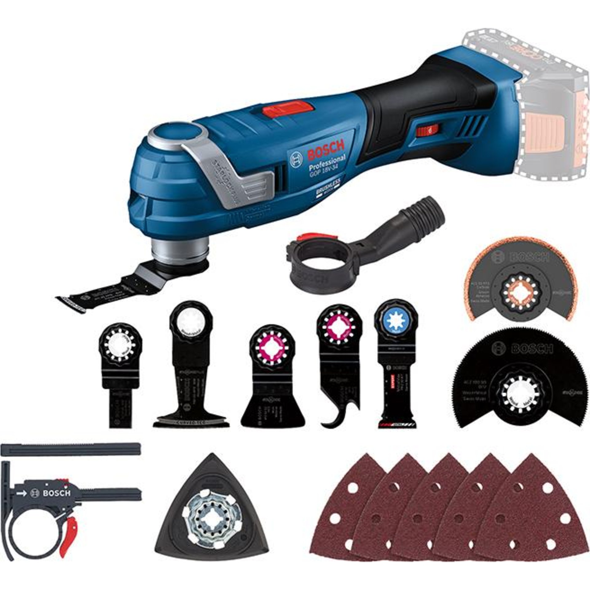 Akku-Multitool solo GOP 18V-34 + AC Bosch ohne Akku ohne Ladegerät L-Boxx