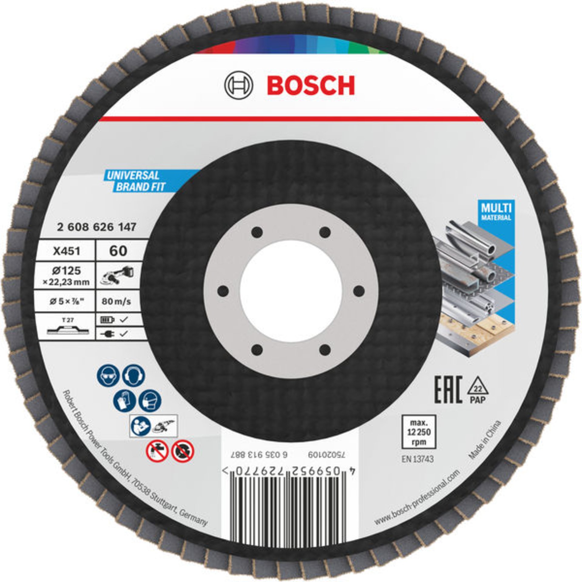 X451 Fächerschleifscheibe, 125 x 22,23 mm, K60, Z27, 60-tlg