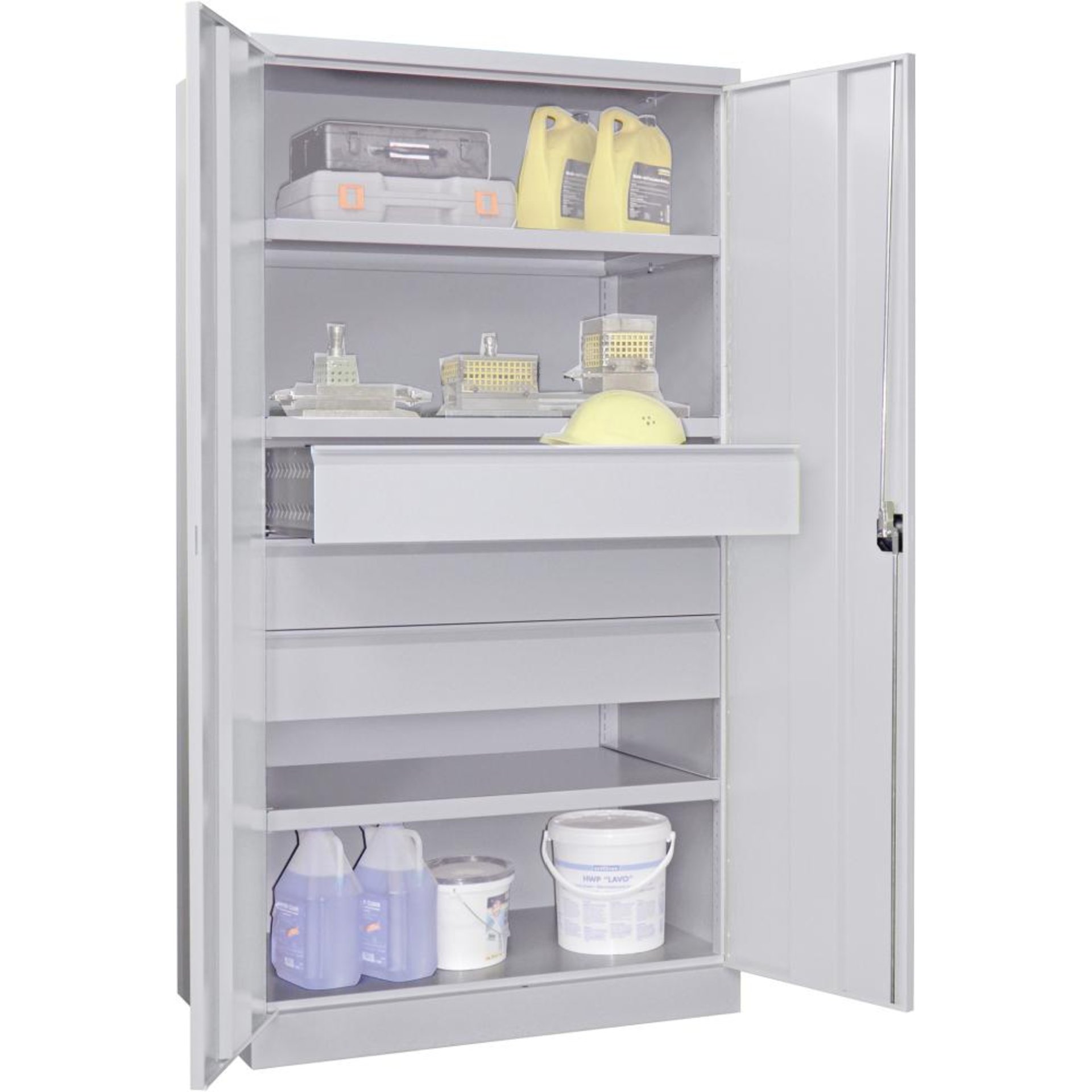Schwerlastschrank m.TürenH1950xB1040xT630 mm 3 FB, SL 3 x FH 175 mm RAL 7035