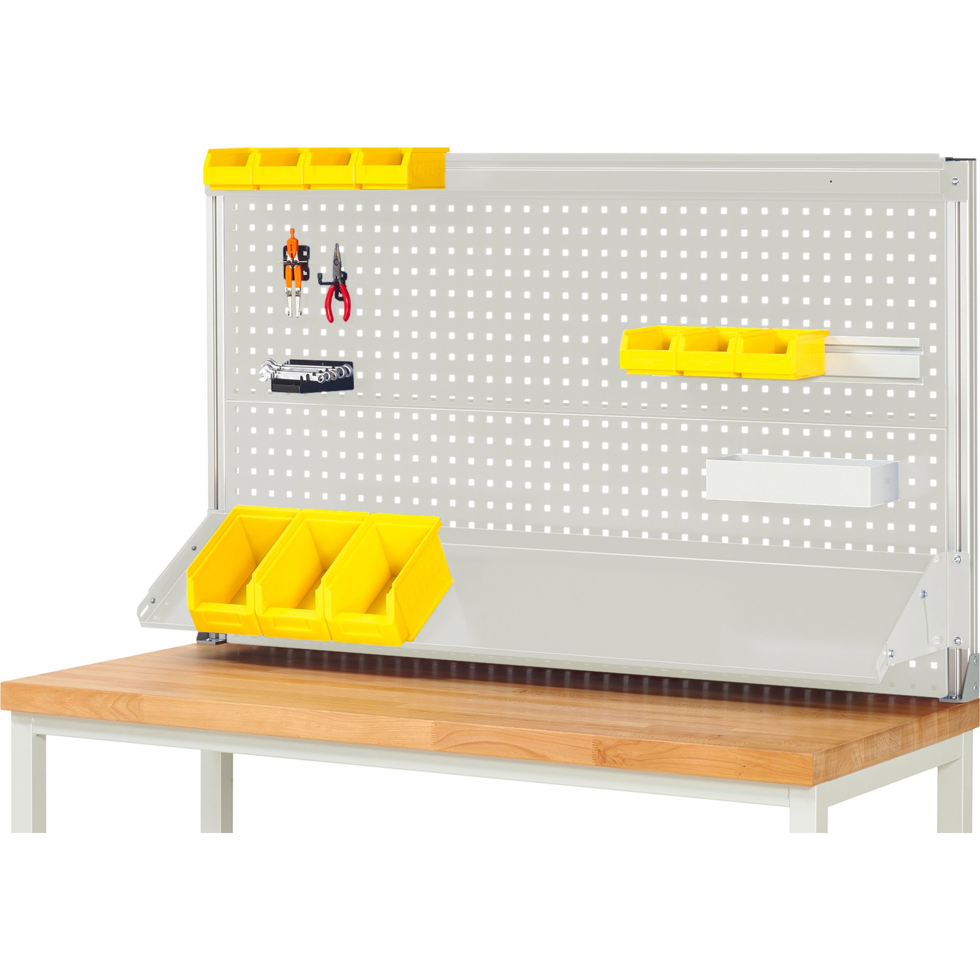 System-Aufbau (Komplettset-02 B1500 mm), zur Montage auf Arbeitsplatte, RAL7035